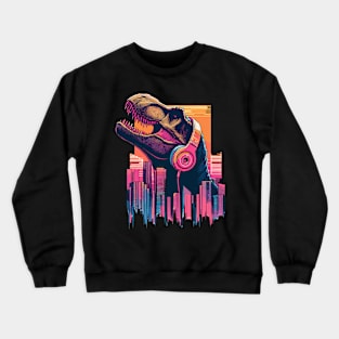 Jurassic Music City Retro Vaporwave Tyrannosaurus Crewneck Sweatshirt